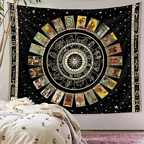 TOPPROSPER Tapestry Tarot Zodiac Tapestry - Astrology Tapestry for Bedroom Aesthetic Blanket Black