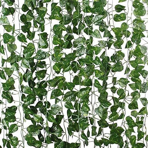 SATYAM KRAFT 8 Lines Artificial Fake Flowers Wall Hanging Leaf Money Plants,Leaves Vine String Lines