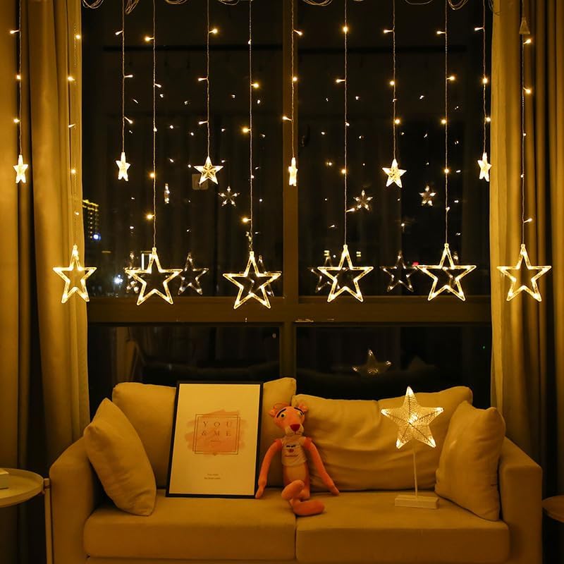 NIYAMAX Star LED Curtain String Lights with 6 Big Star 6 Small & 8 Flashing Modes for Indoor &