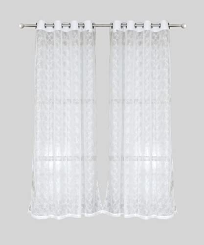 LINENWALAS Burn Out Design 7 Ft Door Curtains, Transparent Net Curtain for Decoration, Drapes for