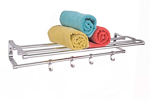 Fortune Stainless Steel Towel Rack with Towel Rod and Sliding Hooks for Bathroom Chrome Plated Towel