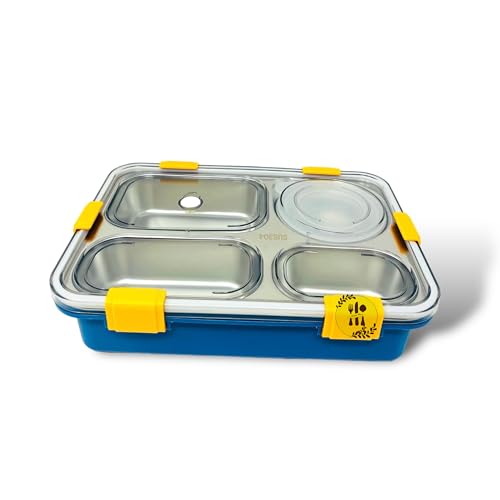 Kitchen Bloom Stainless Steel Lunch Box 4 Compartment with Steel Cutlery, Heating Insulation | Lunch