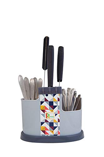 CREW4 Grey Functional Kitchen Utensil Stand Kitchen Spoon, Knife and Cutlery Organizer Self Draining