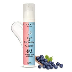 Glamveda Glass Skin Rice & Ceramide Dewy Sunscreen SPF 50 PA+++ | Transparent, Ultra lightweight gel
