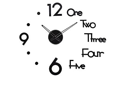 INLERA 3D Acrylic Stickers Analogue Plastic Wall Clock for Living Room Bedroom Office (Black)