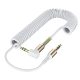 KIPZO® White spiral aux cable for car spring type male to male aux cable 3.5mm audio Elbow L Shape