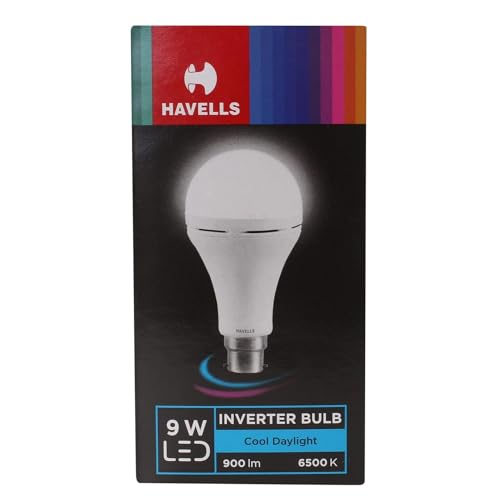 HAVELLS LED 9W INVERTER BULB (Cool White 6500K, B22) with 3 Dimmable mode option