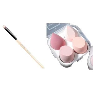 Midazzle Premium Wooden Eye Smudger Brush + Midazzle Ultra soft Blender Makeup Sponge Set of 4 with