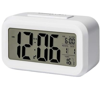 Fitaza Digital Alarm Clock,Battery Operated Small Desk Clocks,with Date, Indoor Temperature,Smart