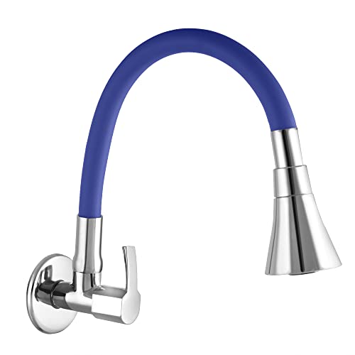 10X Brass Sink Tap for Kitchen SF-90552 Wall Mount Chrome Plate Blue Flexible Revolving Spout