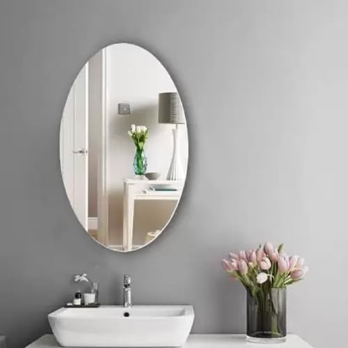 Maxclu Oval Shape Mirror Sticker for Wall on Tiles Decor, Bathroom, Bedroom, Living Room, Easy to