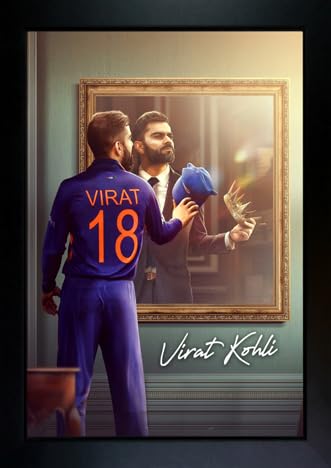 CrowdHall Virat Kohli Photo Frame | Virat Kohli Cricket Poster with Frame Wall Art for Living Room,