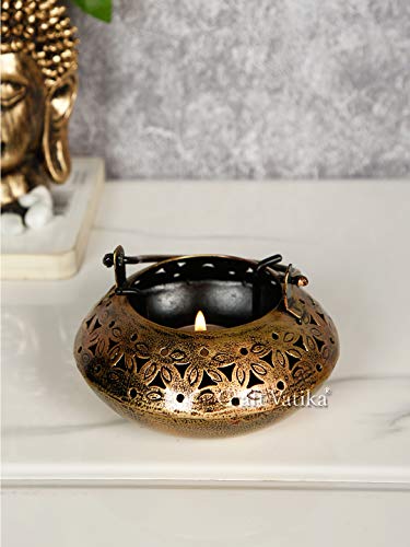 CraftVatika Metal Degchi Tealight Candle Holder Tea Light Candle Stand Holders Home Decoration Items