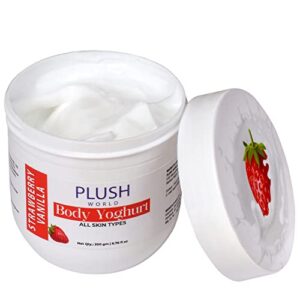 PLUSH WORLD Strawberry & Vanilla Body Yogurt | Nourishing Moisturizer Cream for Dry Skin - Suitable