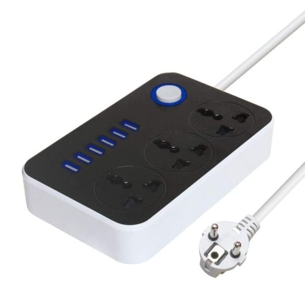 VATTU Spike Guard with USB 3 Plug Adapter Power Strip 2mtr Cable Universal 3 AC Sockets + 6-USB