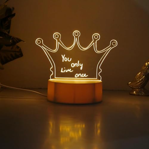 StarLaser Crown Shape Acrylic Message Board Led Night Light Decorative Lamp for Keeps Notes Drawing