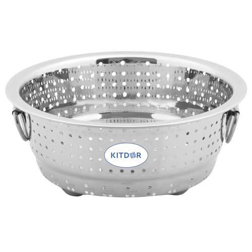 Kitdor Stainless Steel Rice Strainer for Kitchen (Small) | Colander for Washing Vegetables, Fruits,