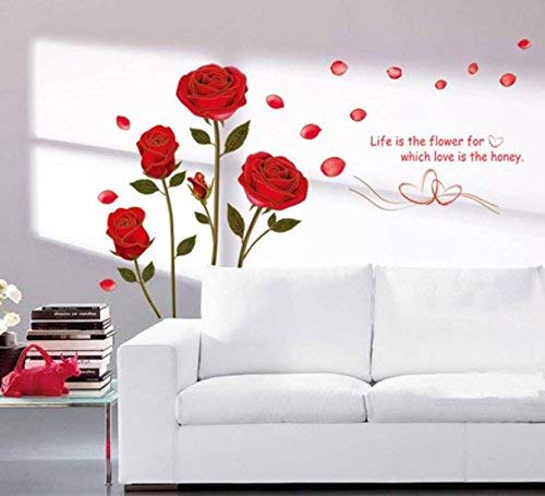 DreamKraft Bedroom Romantic Rose Flowers Wall Sticker (PVC Vinyl, 120x75 CM)
