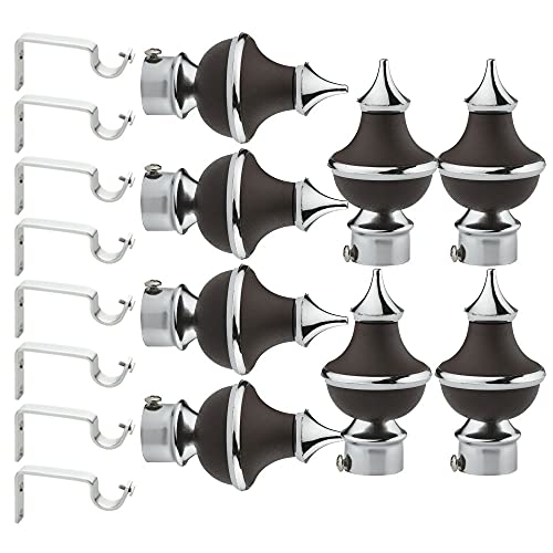 GRIVAN Stainless Steel & ABS Curtain Bracket Parda Holder with Support 1 Inch Rod Pocket Finials