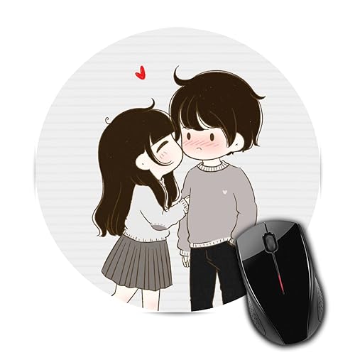 AG BRAND Cute Lady Love Theme Anti Slip Rubber Base Round Mouse Pad Desktops Computer PC and Laptop