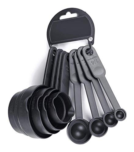 BKDT Marketing Kitchen Essential Measuring Cups and Spoons (8 Pieces Set) Color-Black