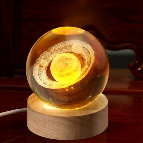 Deoxys 3D Galaxy Crystal Ball Saturn Lamp for Kids with Colorful LED Light Base, Color Changing
