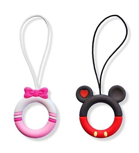 ONCRO® Pack of 2 Red Pink kitty Mickey minnie face charm Keychain Silicone Finger Ring Lanyard for