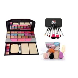 Women's & Girl's TYA 6155 Multicolour Makeup Kit and 7 Black Makeup Brushes Set with Storage Box, 6