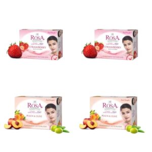 Rosa Transparent Soap Combo of 2 Strawberry And 2 Peach & Olive | For Men & Women | For All skin I