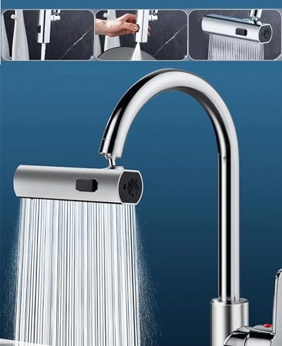 3 in 1 Waterfall Kitchen Faucet,360° Swivelling Anti-Splash Sink Faucet Sprayer Adapter,Waterfall