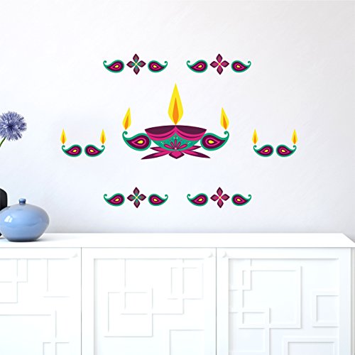 Asian Paints Wall Ons Multicolor Designer Diya Wall Sticker for Living Room, Office, Hall, Bedroom,