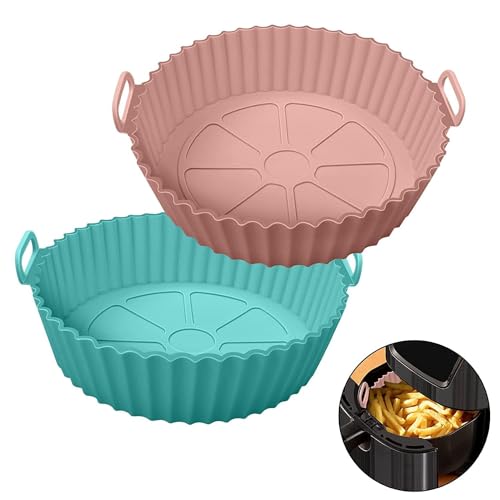 VIVNITS Air Fryer Accessories Liners Pot 2 Pack I Round Silicone Basket Baking Tray I Pot with Ear
