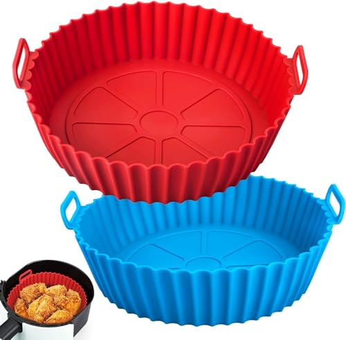 TIRALUHEM Air Fryer Accessories Set, 2 Pcs Round Non-Stick Baking Trays with Handles, Heat Resistant