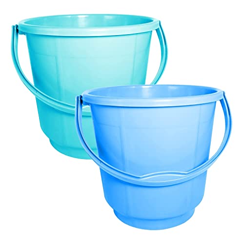 Kuber Industries 2 Pieces Unbreakable Strong Plastic Bathroom Bucket 13 LTR (Green & Blue)
