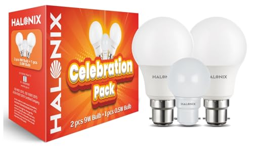 Halonix Celebration Pack with 9W B22D 2 units led bulb and 1 Unit 0.5W White night lamp | CCT-6500K