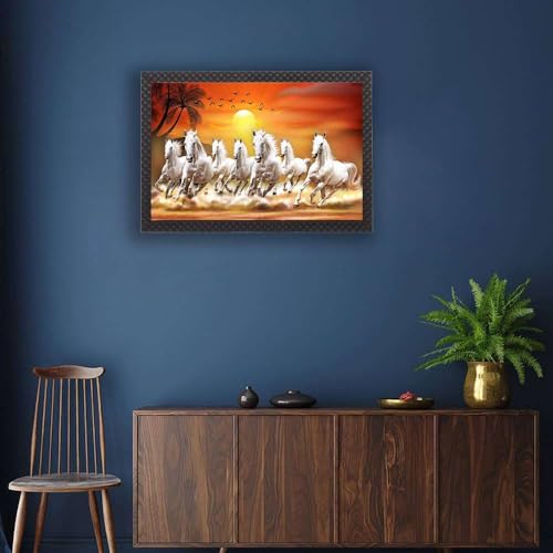 Nathji Handicraft Seven Running Horses Framed Painting for Wall Decoration, 3D Paintings for Home