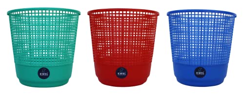 KWEL Plastic Open Mesh Dustbin For Home/Kitchen/Bedroom - Multicolor (Pack of 3)