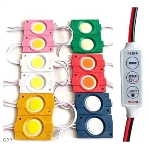 Luvik Pack of 12 Coin Led Module Light 2 * 6 Coin Led Module Strips (Red,White,Blue,Yellow,Green and
