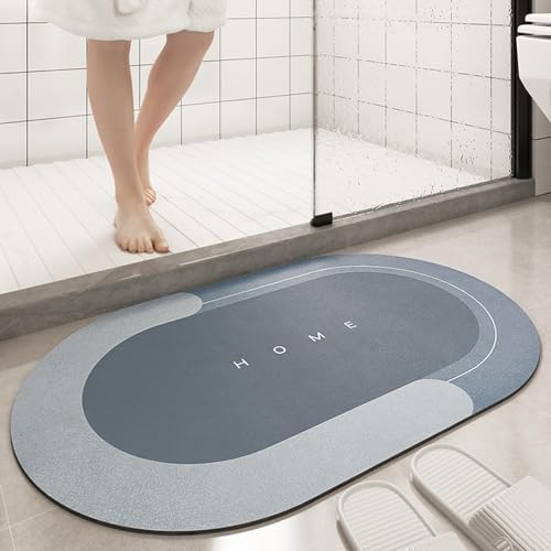 Epsilon Polyester Oval Door Mat for Bathroom & Home Non Slip, Quik Dry, Super Absorbent, Anti Skid