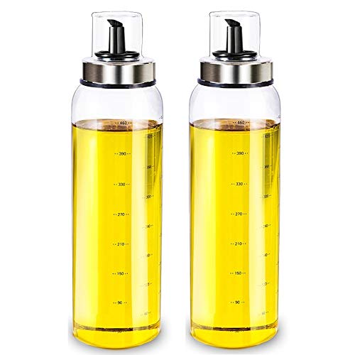 P-PLUS INTERNATIONAL Borosilicate Glass Oil Dispenser with Lid(500 ML New Glass 2), Pack of 2, Clear