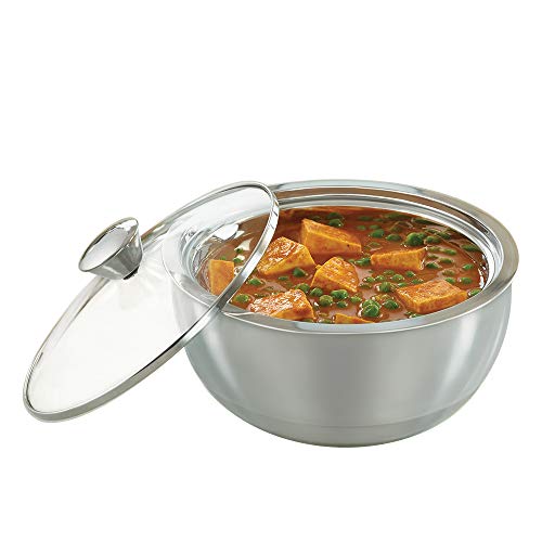 Borosil Insulated Curry Server Bowl, 1.5 L, Stainless Steel, Silver