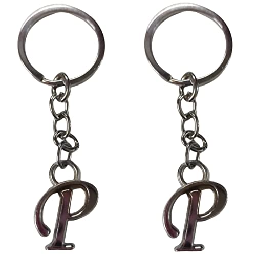 Beauty Tool Metal (P) Initial Key Chain For Men And Women | Pack Of 2 | (Silver Color)