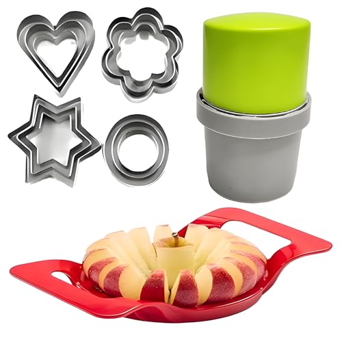 FLOSSYMART Apple Slicer, Corer, Cutter,with 8 Stainless Steel Sharp Blades, Cookie Cutters Set -