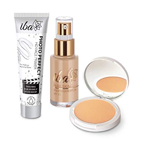Iba Primer + Foundation + Compact Combo, Natural Beige, 30 millilitre l Long Lasting, Full Coverage