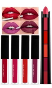 Sujjot Beauty Red Lipstick Combo Pack - 4Pcs Liquid Mini Lipsticks & 5in1 Matte Lipstick Set for