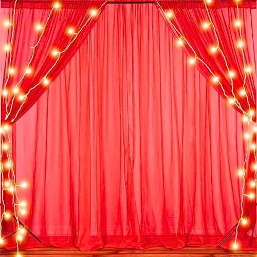 1iAM 5pcs Red Net Light Combo | 4pcs Red Transparent Cabana Canopy Backdrop Decoration Net Curtains