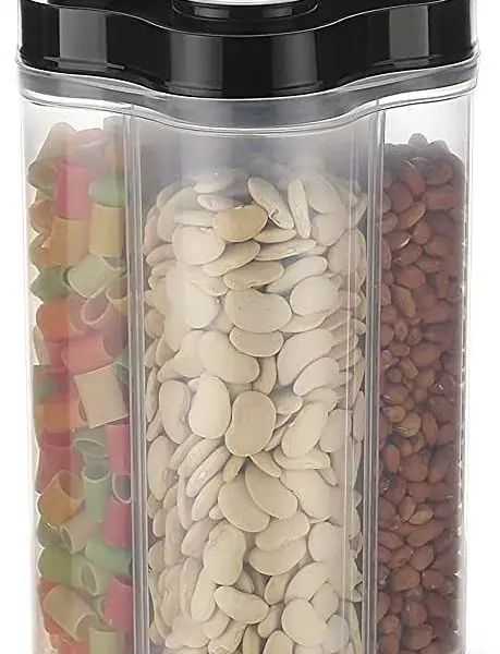 Basketo Airtight Transparent Plastic Lock Food Storage 4 Section Container Jar for Grocery, Fridge