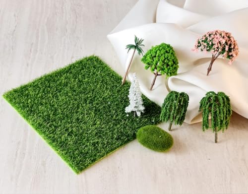 SATYAM KRAFT 1 Set of Resin Tree with Grass Mat Miniature for Home, Bedroom, Living Room, Office,