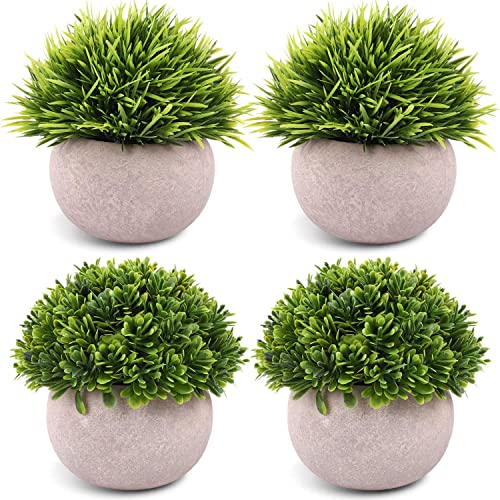 Dekorly® 4 Packs Artificial Potted Plants Bathroom Fake Shelf Plant Office Table Decor Mini Green