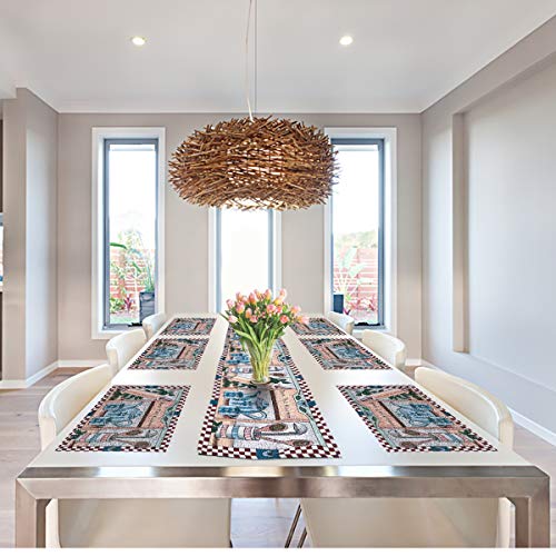 PRAKARTIK BY INDUARTS 100% Cotton Bless This Kitchen Rectangular Dining Table mat with Runner. Blue